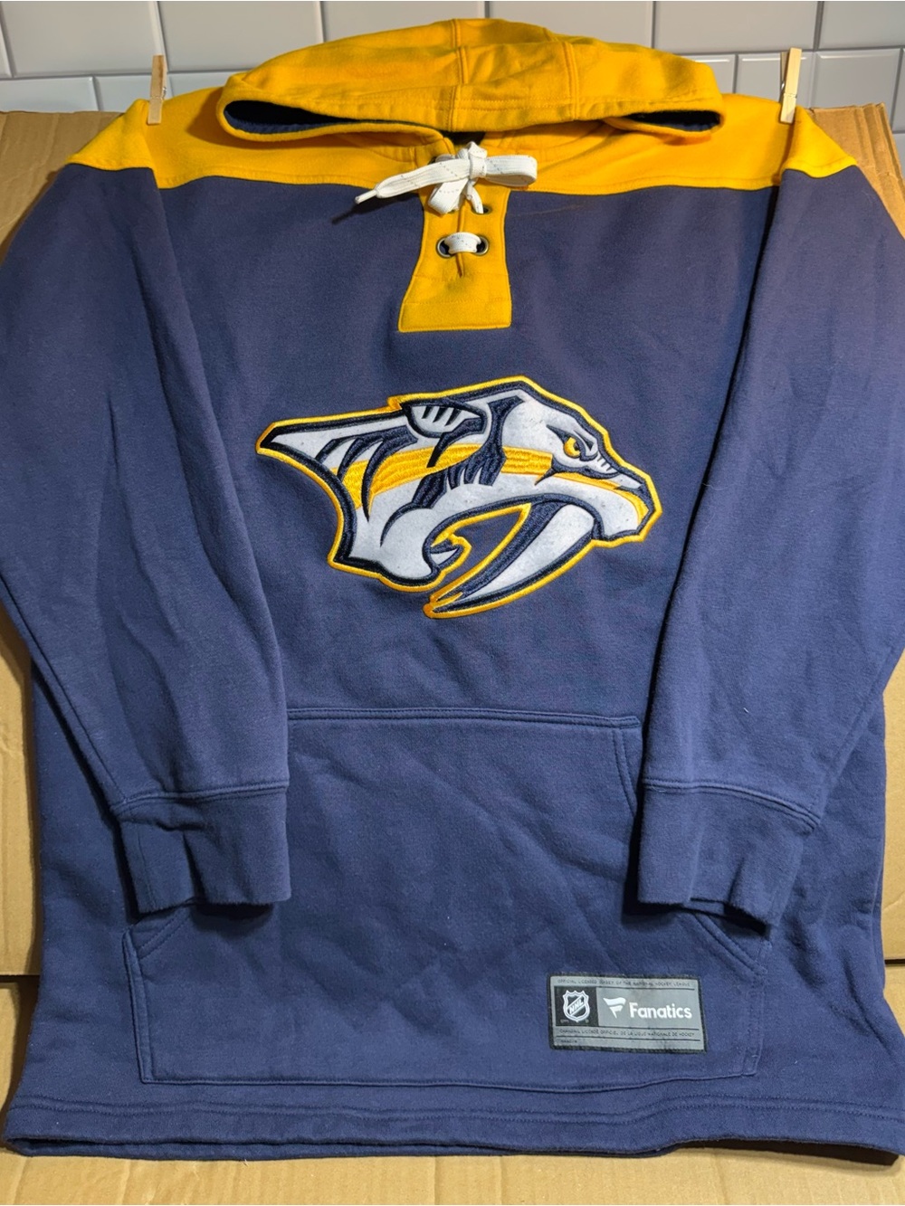 Fanatics Navy and Gold Nashville Predators Crewneck Hoodie